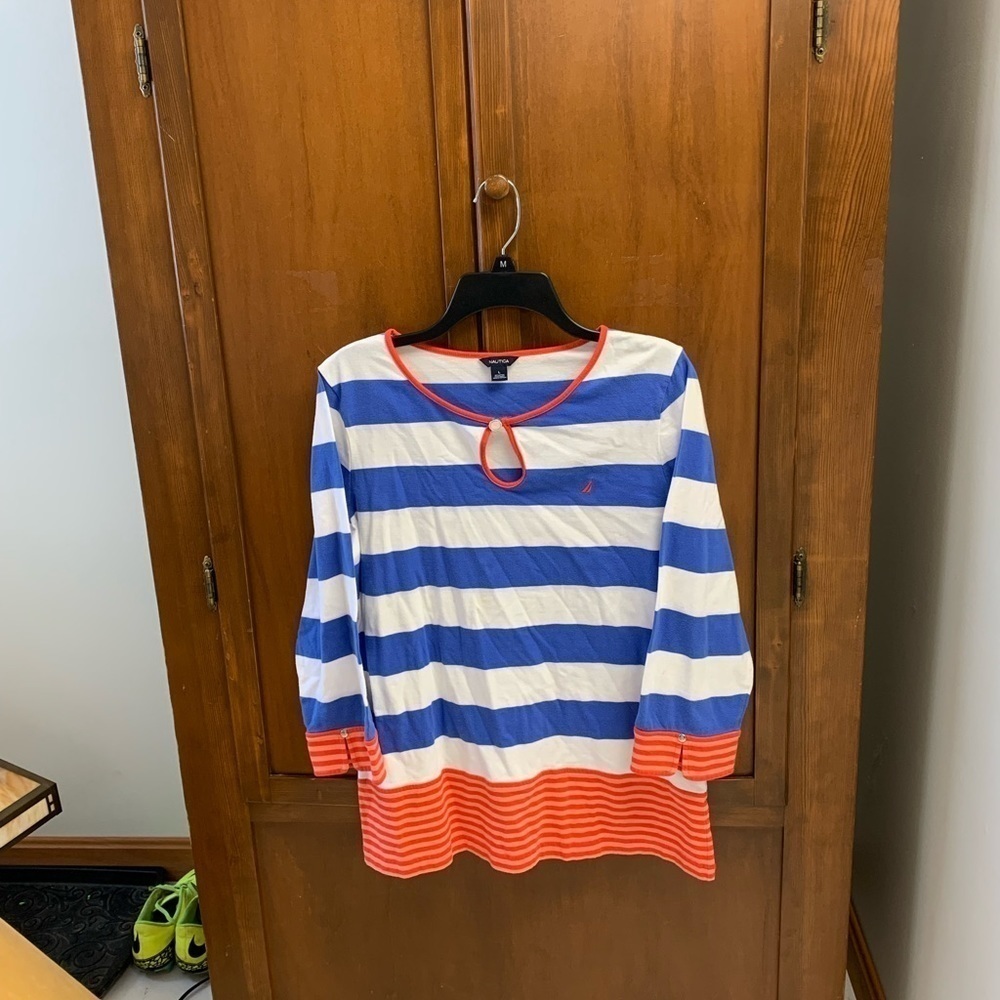 NAUTICA blouse top tunic length striped shirt large 20 in pit pit L-26